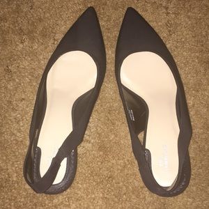 Wide fit blacken kitten heel sling backs